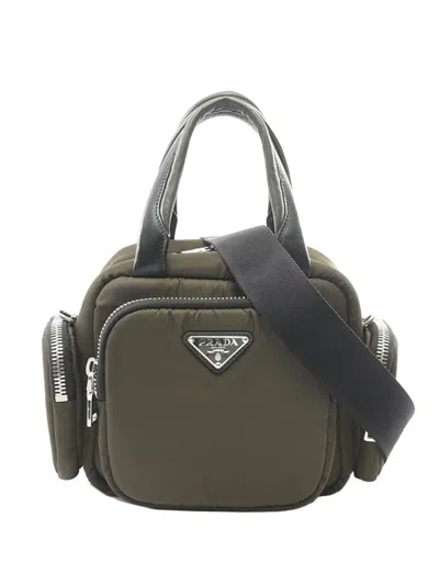 Pre-owned Prada 2013-2026 Tessuto Pocket Top Handle Cargo Bag Satchel In Brown