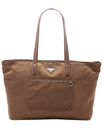 Pre-owned Prada 2013-2026 Tessuto Pocket Tote Bag In Brown