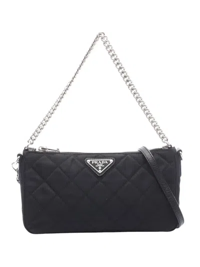 Pre-owned Prada 2013-2026 Tessuto Quilted Chain Satchel In Black