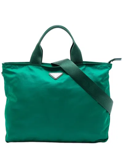 Pre-owned Prada 2013-2026 Tessuto Satchel In Green