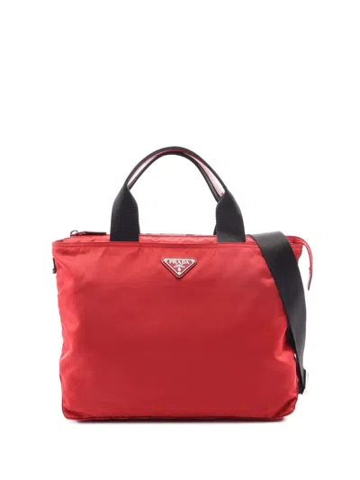 Pre-owned Prada 2013-2026 Tessuto Satchel In Red