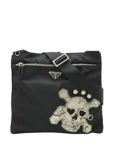 Pre-owned Prada 2013-2026 Tessuto Skull Crossbody Bag In Black