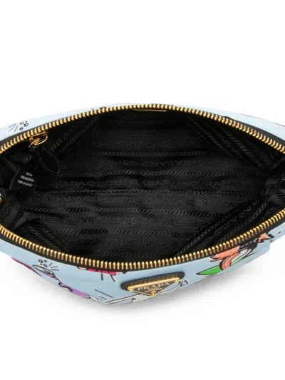 Pre-owned Prada 2013-2026 Tessuto Stampato Cosmetic Pouch In Blue