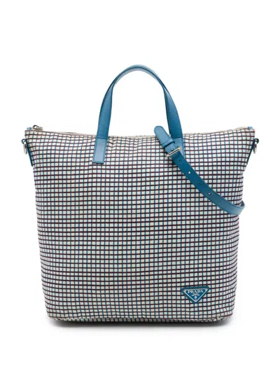 Pre-owned Prada 2013-2026 Tessuto Stampato Satchel In Blue