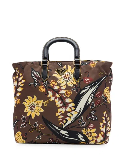 Pre-owned Prada 2013-2026 Tessuto Stampato Satchel In Brown