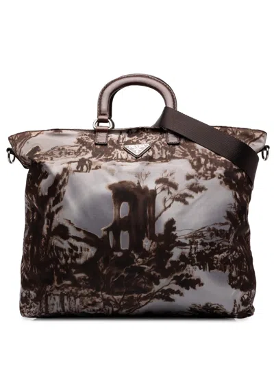 Pre-owned Prada 2013-2026 Tessuto Stampato Satchel In Brown