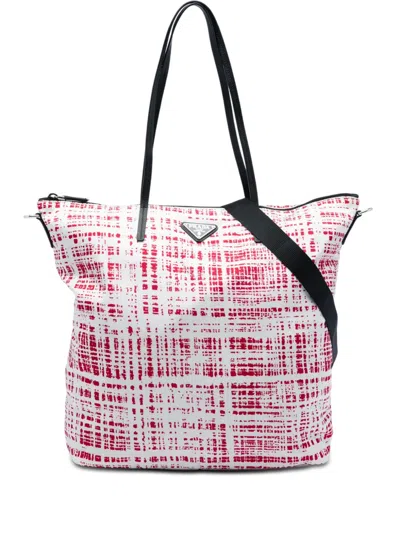 Pre-owned Prada 2013-2026 Tessuto Stampato Satchel In Red