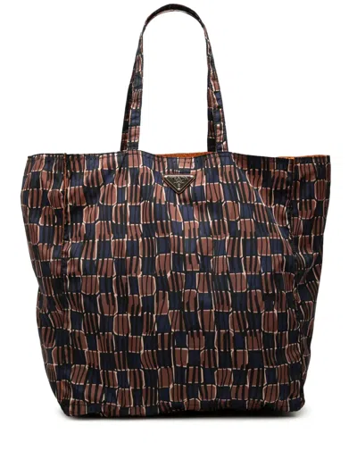 Pre-owned Prada 2013-2026 Tessuto Stampato Tote Bag In Brown
