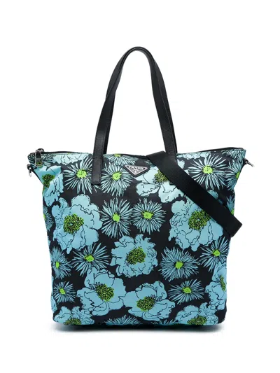 Pre-owned Prada 2013-2026 Tessuto Stampato Tote Satchel In Blue