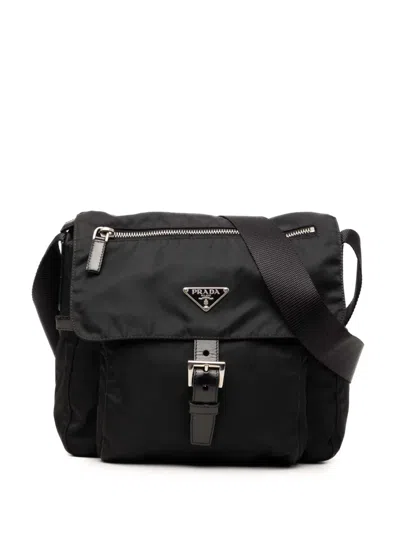 Pre-owned Prada 2013-2026 Tessuto Zip Buckle Messenger Bag Crossbody Bag In Black