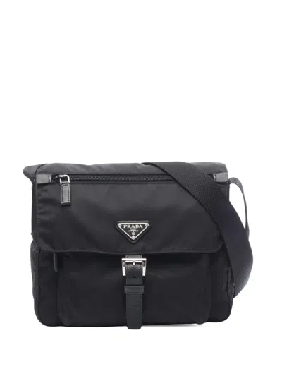 Pre-owned Prada 2013-2026 Tessuto Zip Buckle Messenger Bag Crossbody Bag In Black