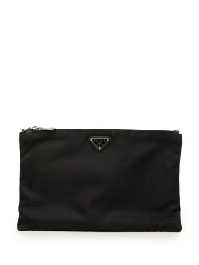 Pre-owned Prada 2013-2026 Tessuto Zip Clutch Bag In Black