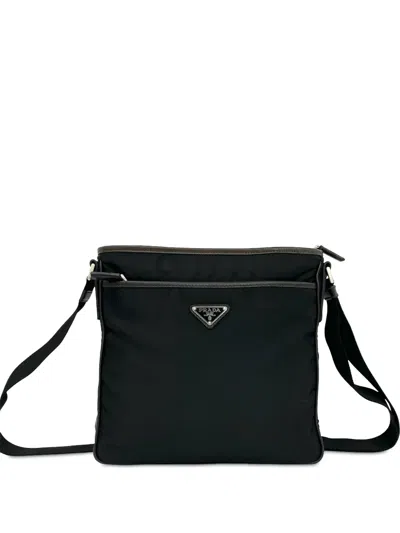Pre-owned Prada 2013-2026 Tessuto Zip Top Logo Crossbody Bag In Black