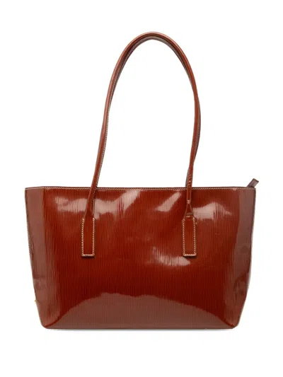 Pre-owned Prada 2013-2026 Textured Patent St Grana Paglia Tote Bag In Brown