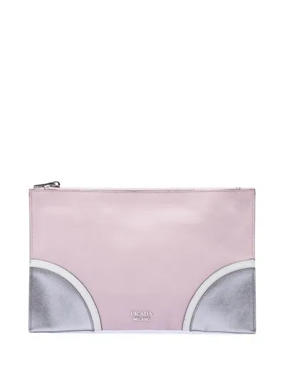 Pre-owned Prada 2013-2026 Tricolor Saffiano Clutch Bag In Pink