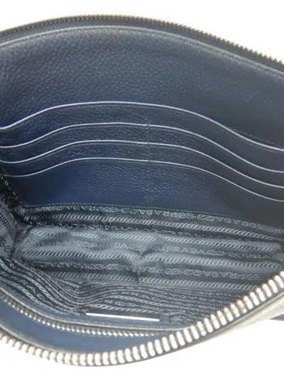 Pre-owned Prada 2013-2026 Vitello City Wristlet Clutch Bag In Blue