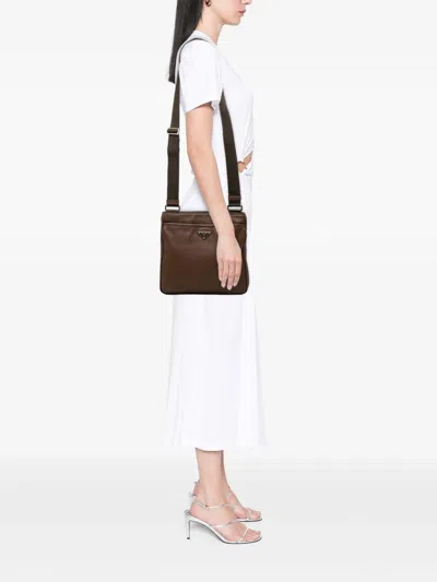 Pre-owned Prada 2013-2026 Vitello City Zip Top Crossbody Bag In Brown