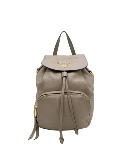 Pre-owned Prada 2013-2026 Vitello Daino Cinch Backpack In Brown