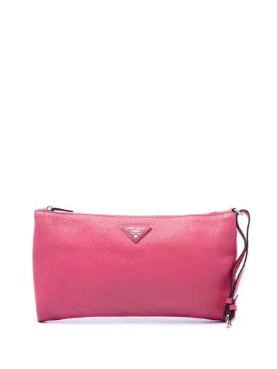 Pre-owned Prada 2013-2026 Vitello Daino Clutch Bag In Pink