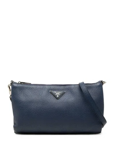 Pre-owned Prada 2013-2026 Vitello Daino Crossbody Bag In Blue