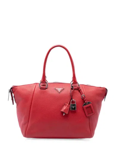 Pre-owned Prada 2013-2026 Vitello Daino Double Handle Satchel In Red
