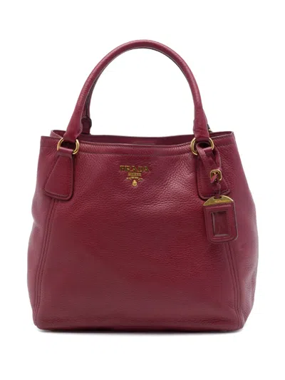 Pre-owned Prada 2013-2026 Vitello Daino Open Convertible Tote Satchel In 红色