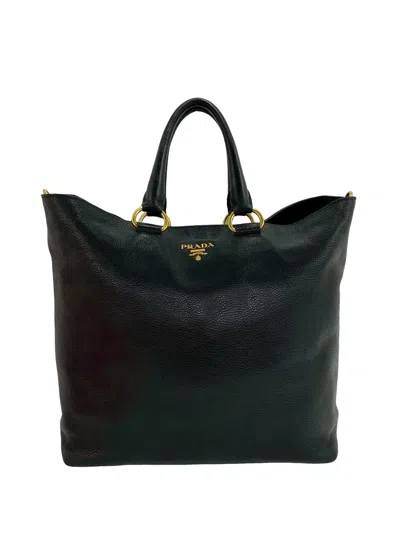 Pre-owned Prada 2013-2026 Vitello Daino Open Convertible Tote Satchel In Black