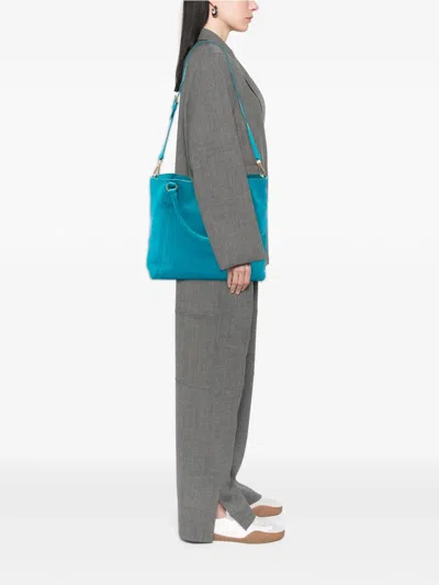 Pre-owned Prada 2013-2026 Vitello Daino Open Convertible Tote Satchel In Blue