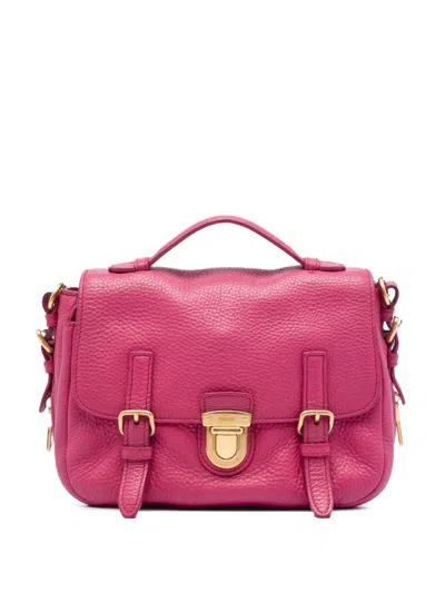 Pre-owned Prada 2013-2026 Vitello Daino Push Lock Double Buckle Messenger Bag Satchel In Pink