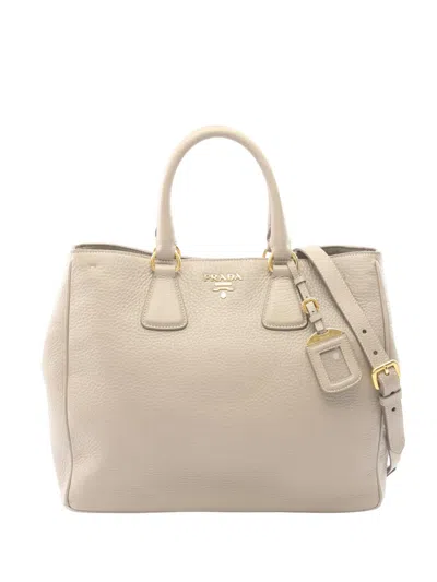 Pre-owned Prada 2013-2026 Vitello Daino Satchel In Neutral