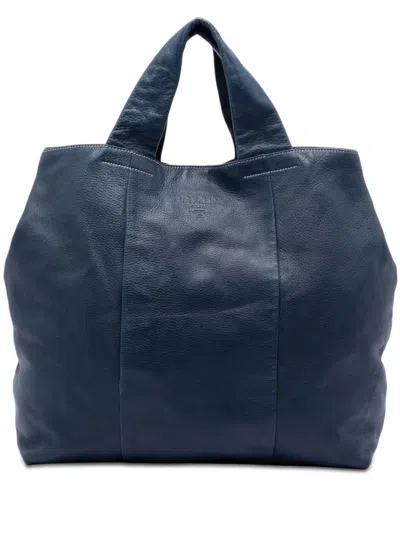 Pre-owned Prada 2013-2026 Vitello Daino Shopper Tote Bag In Blue
