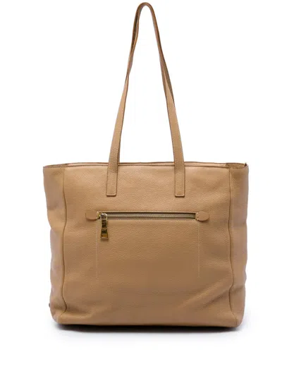 Pre-owned Prada 2013-2026 Vitello Daino Shopper Tote Bag In Brown