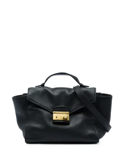Pre-owned Prada 2013-2026 Vitello Daino Soundlock Satchel In Black