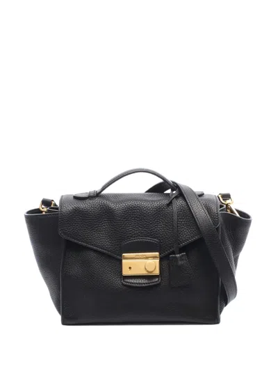 Pre-owned Prada 2013-2026 Vitello Daino Soundlock Satchel In Black