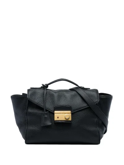 Pre-owned Prada 2013-2026 Vitello Daino Soundlock Satchel In Black