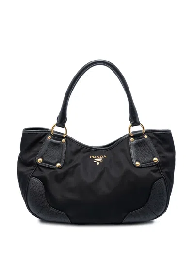 Pre-owned Prada 2013-2026 Vitello Daino Trimmed Tessuto Handbag In Black