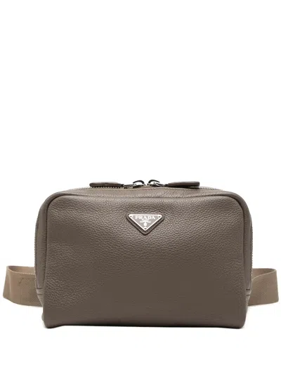 Pre-owned Prada 2013-2026 Vitello Daino Zip Belt Bag In Brown
