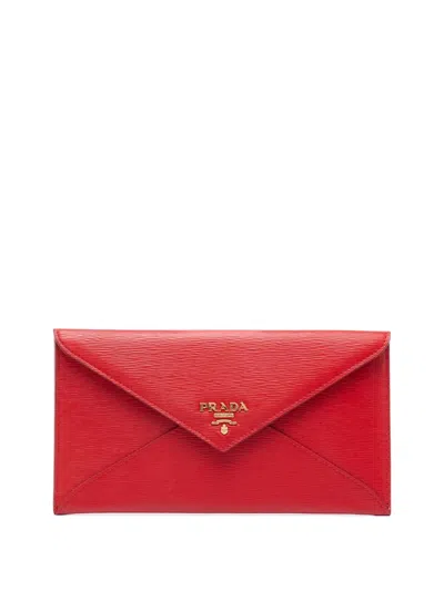 Pre-owned Prada 2013-2026 Vitello Move Envelope Clutch Bag In Red