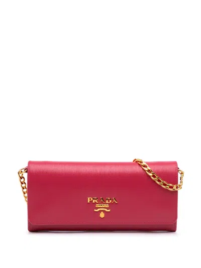 Pre-owned Prada 2013-2026 Vitello Move Wallet On Chain Crossbody Bag In Pink