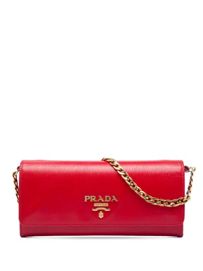 Pre-owned Prada 2013-2026 Vitello Move Wallet On Chain Crossbody Bag In Red
