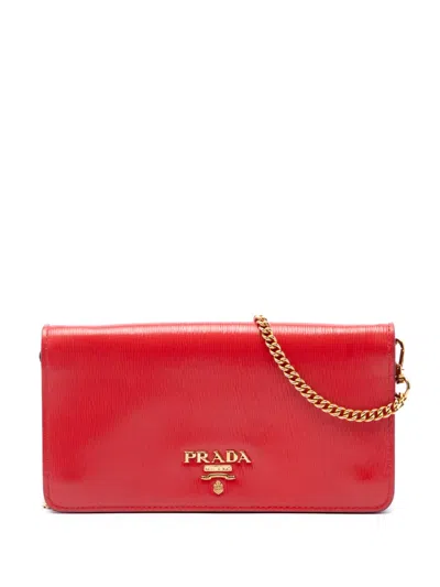 Pre-owned Prada 2013-2026 Vitello Move Wallet On Chain Crossbody Bag In Red