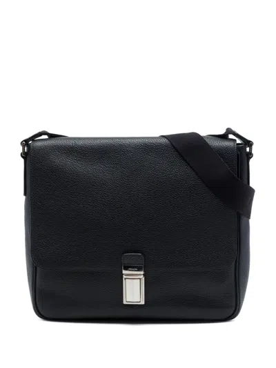 Pre-owned Prada 2013-2026 Vitello Phenix Flap Crossbody Bag In Black