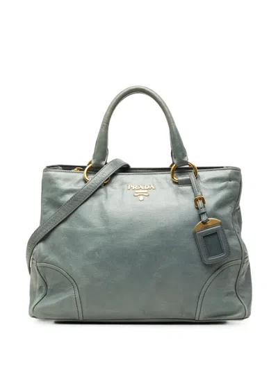 Pre-owned Prada 2013-2026 Vitello Shine Satchel In Blue
