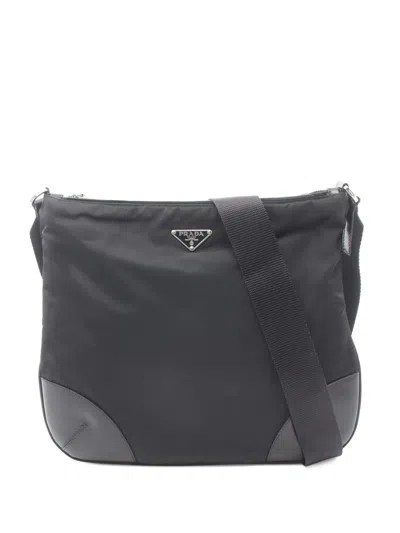Pre-owned Prada 2013-2026 Vitello Trimmed Tessuto Crossbody Bag In Black