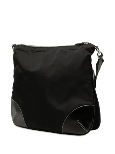 Pre-owned Prada 2013-2026 Vitello Trimmed Tessuto Zip Top Crossbody Bag In Black