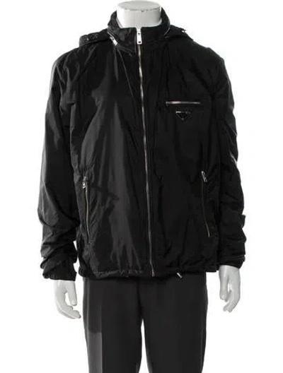 Pre-owned Prada 2014 Enameled Metal Triangle Windbreaker In Black