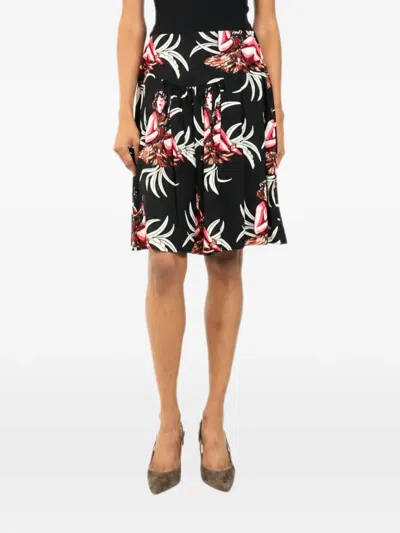 Pre-owned Prada 2014 Hawaiian Hula Midi Skirt In Black