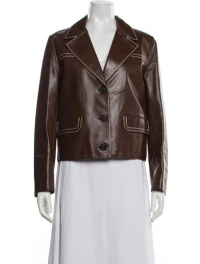 Pre-owned Prada 2014 Leather Biker Jacket In Brown