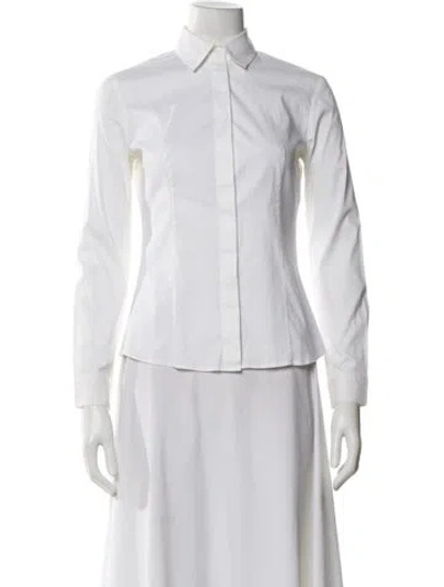 Pre-owned Prada 2014 Long Sleeve Blouse In White