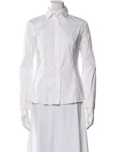 Pre-owned Prada 2014 Long Sleeve Blouse In White